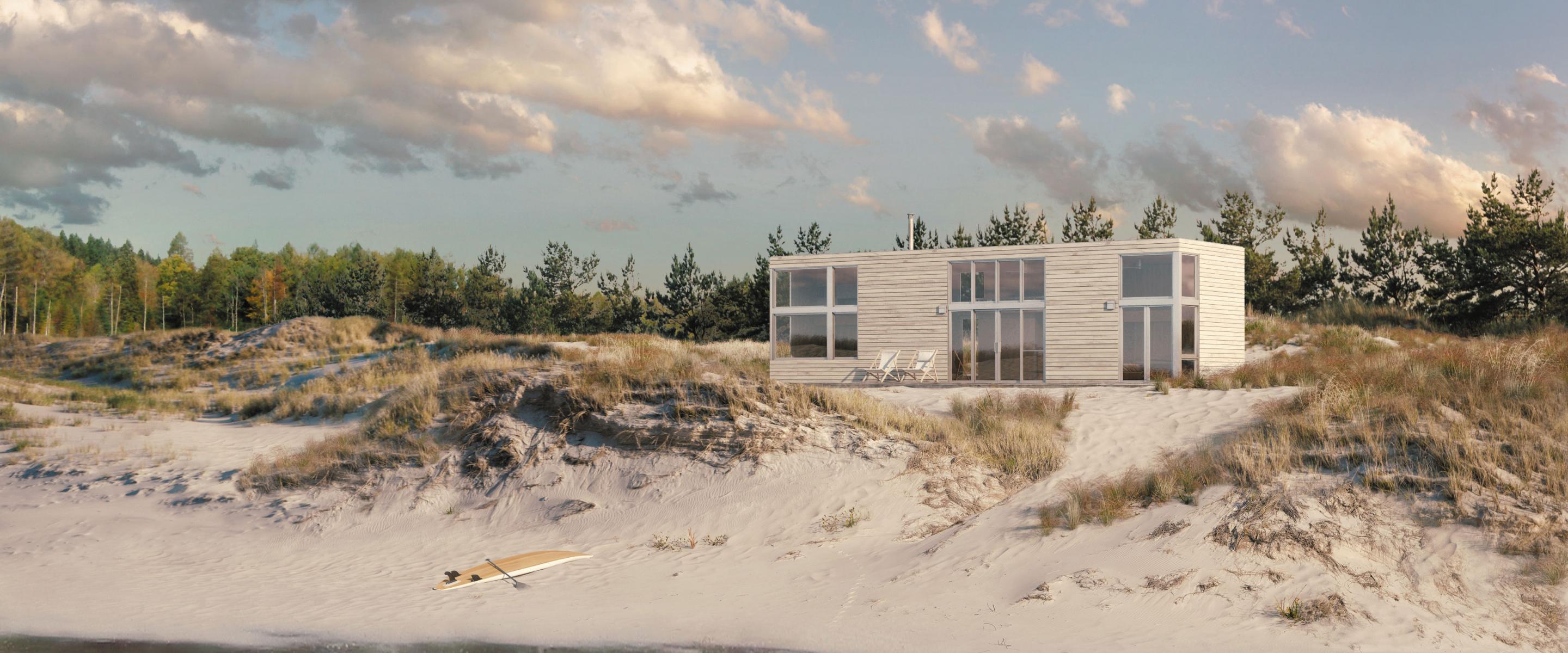 The SALTI 2 bedroom model sitting on a beach.