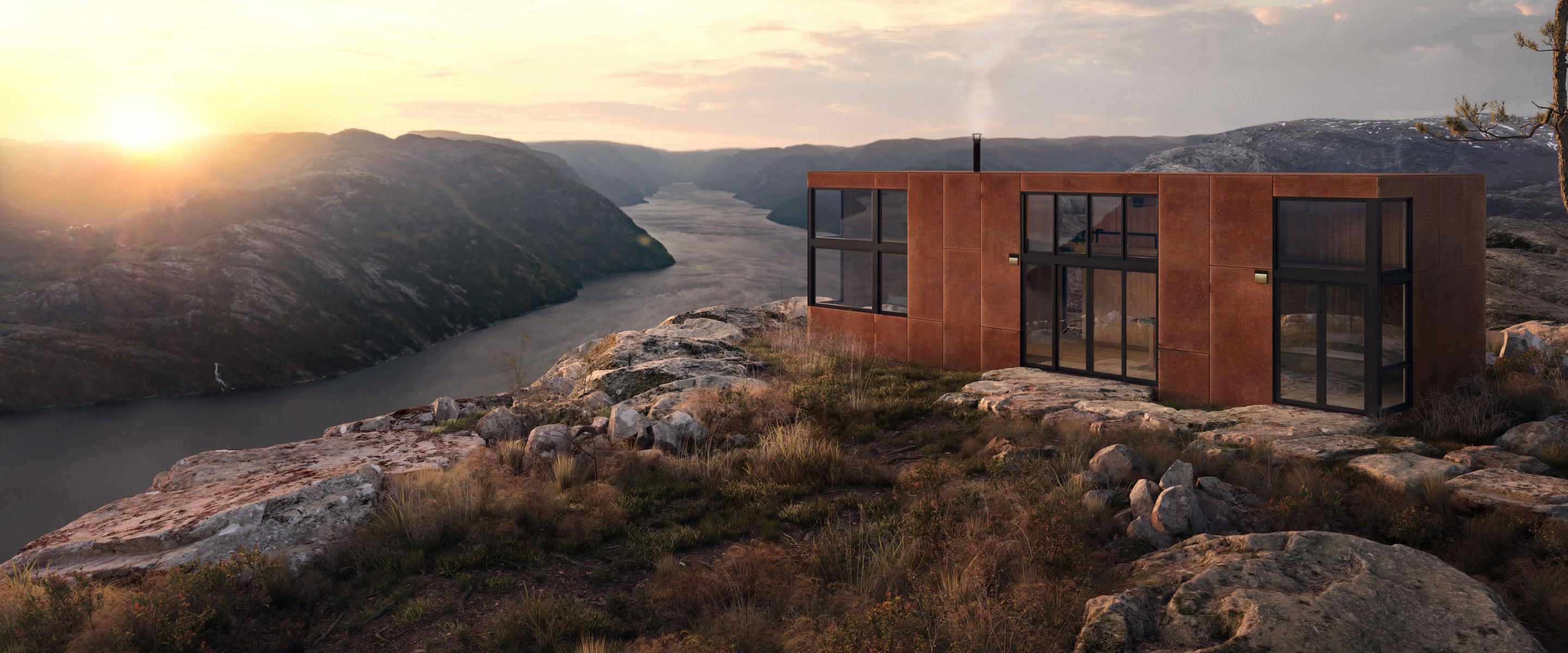 The SKÁLI 2 bedroom cuboid model on a mountain